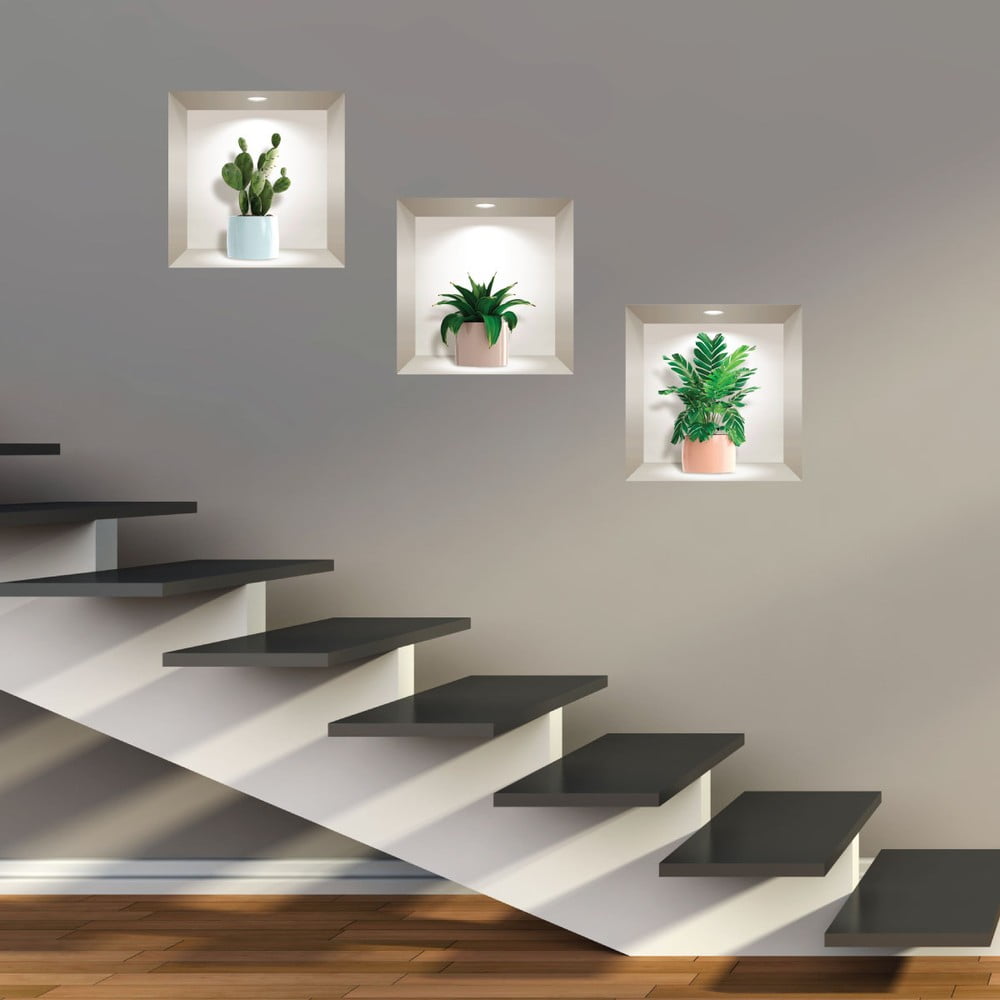 Set 3 autocolante 3D pentru perete Ambiance Houseplants Ambiance imagine 2022
