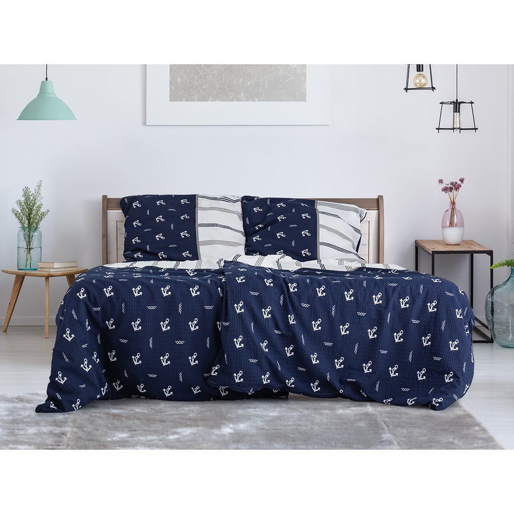 Lenjerie de pat albastru-închis din țesătură crep pentru pat de o persoană 140×200 cm Exclusive – B.E.S. 140x200