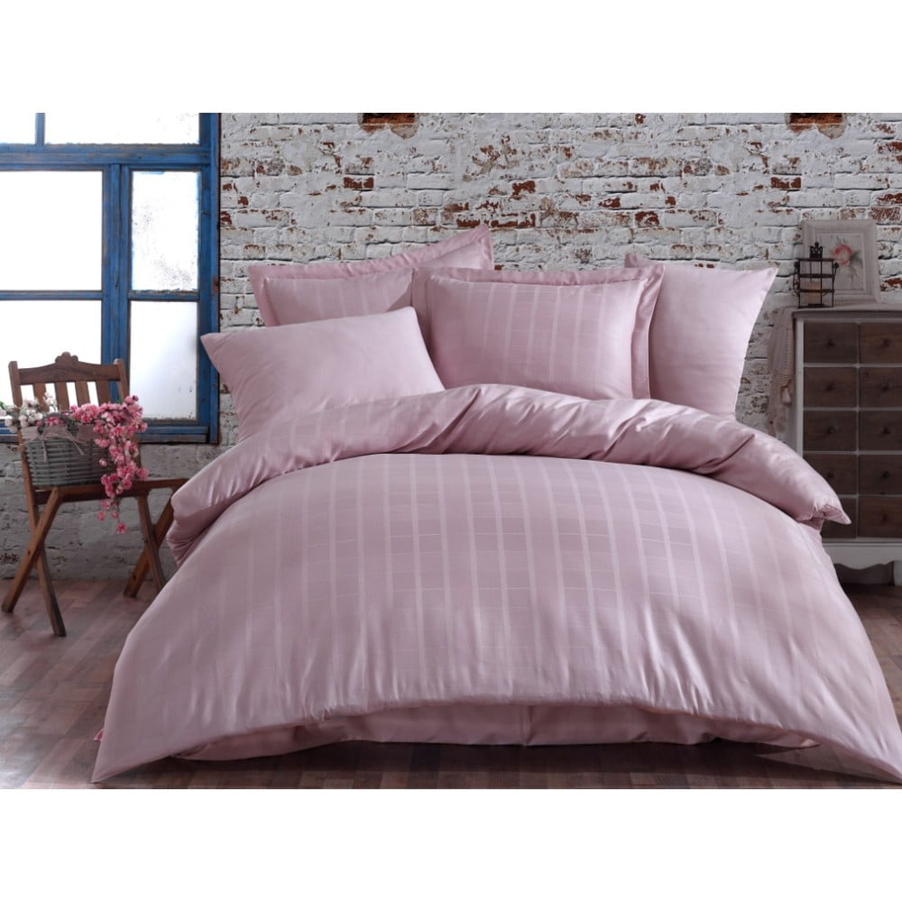Lenjerie de pat din bumbac satinat pentru pat dublu cu cearșaf Hobby Ekose, 200 x 220 cm, roz bonami.ro