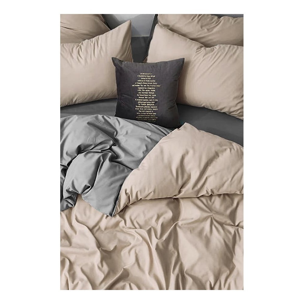 Lenjerie de pat gri/bej din bumbac ranforcé pentru pat dublu/extins cu cearceaf inclus/cu 4 piese 200x220 cm – Mila Home