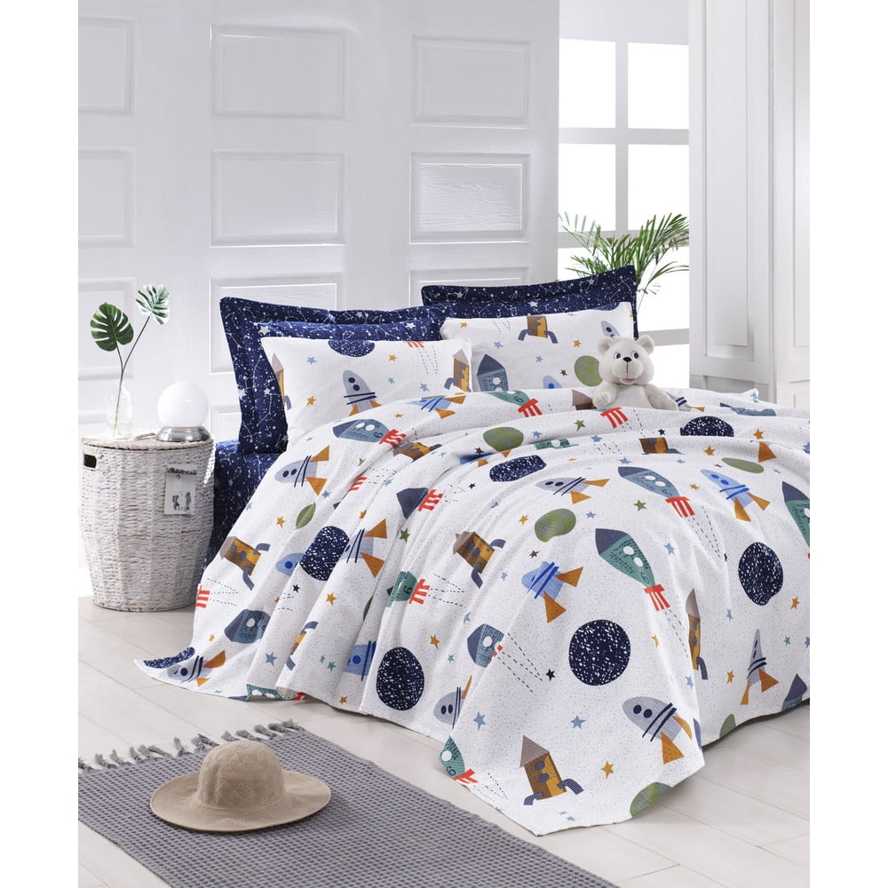 Set cuvertură și față de pernă EnLora Home Spacex Dark Blue, 160 x 235 cm 160 imagine noua somnexpo.ro