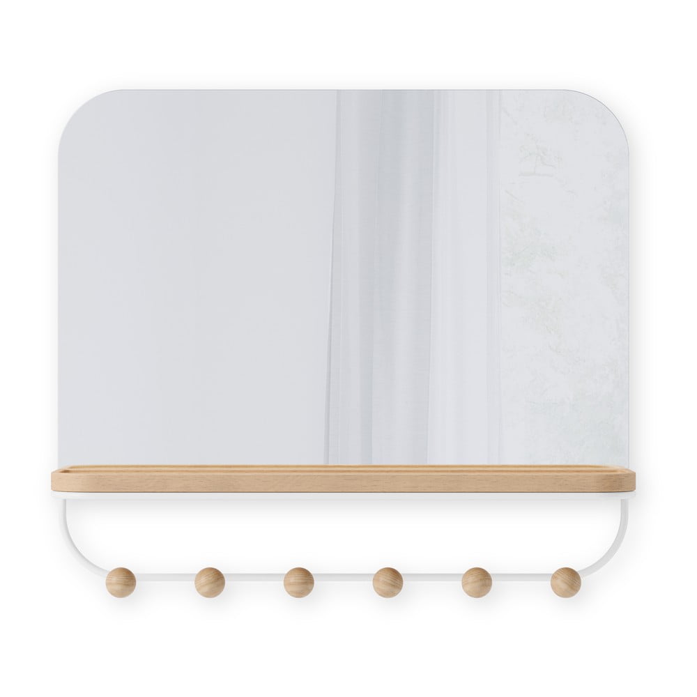  Cuier de perete alb/în culoare naturală cu raft din lemn masiv de fag Estique – Umbra 