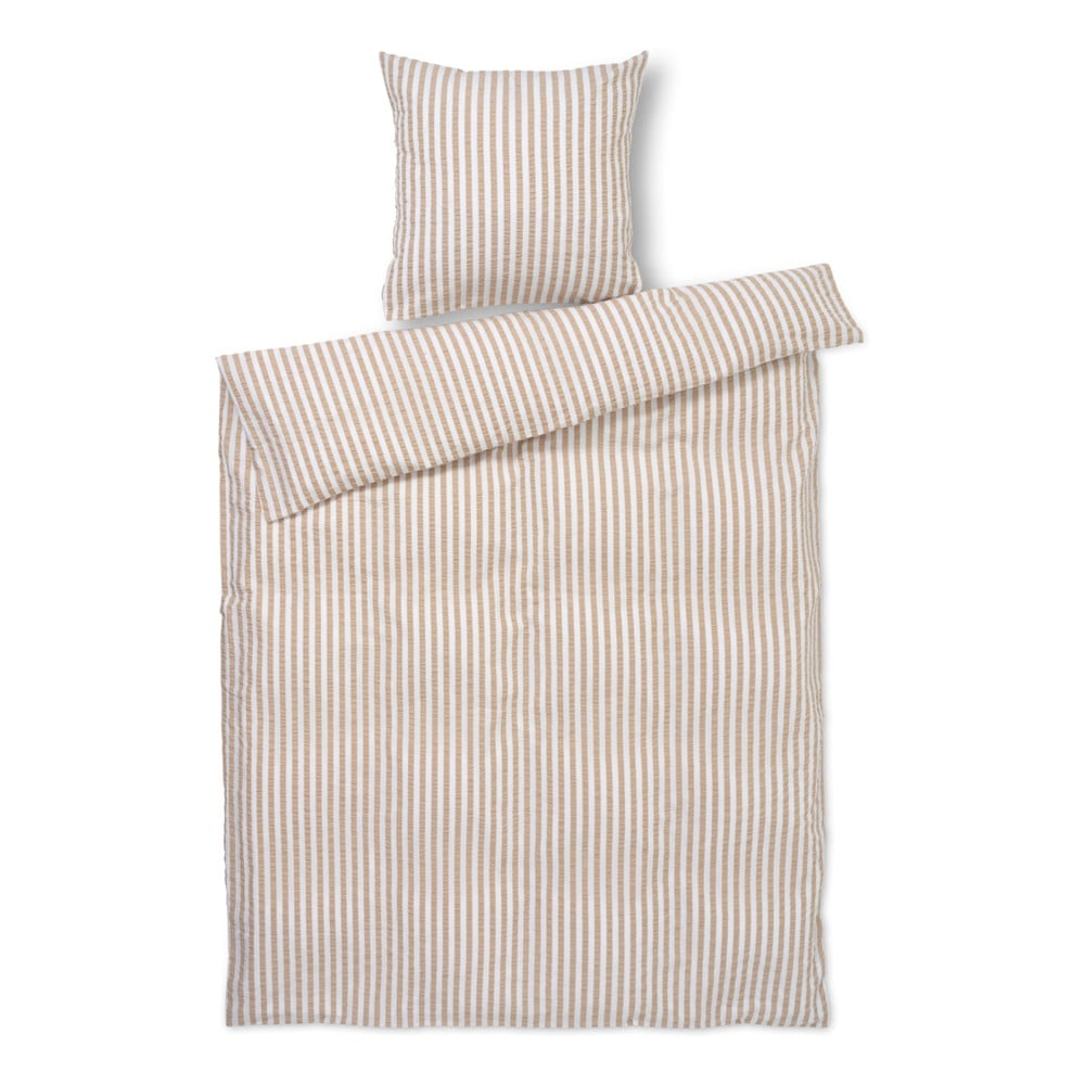 Lenjerie de pat albă/bej din țesătură crep pentru pat de o persoană 140×200 cm Bæk&Bølge – JUNA 140x200