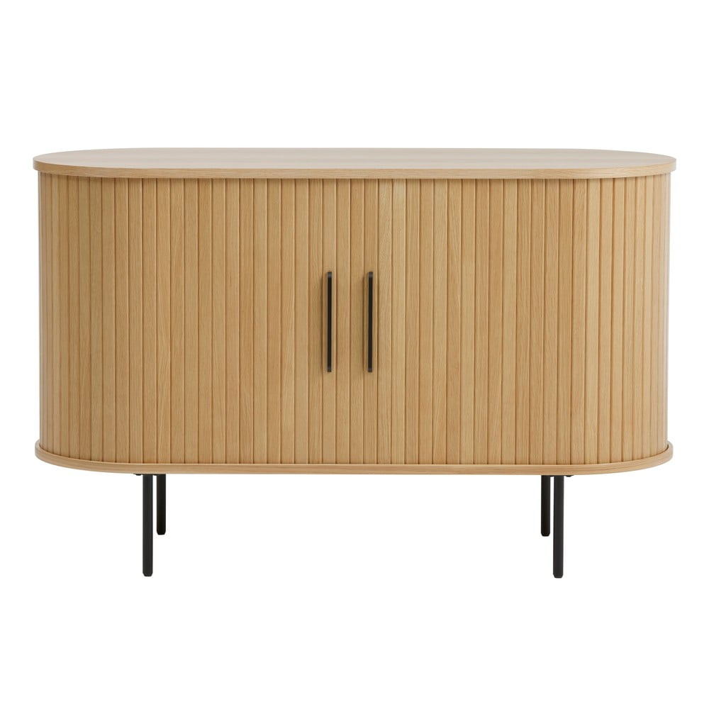 Comodă în culoare naturală cu aspect de lemn de stejar cu ușă glisantă 120x76x45 cm Nola – Unique Furniture