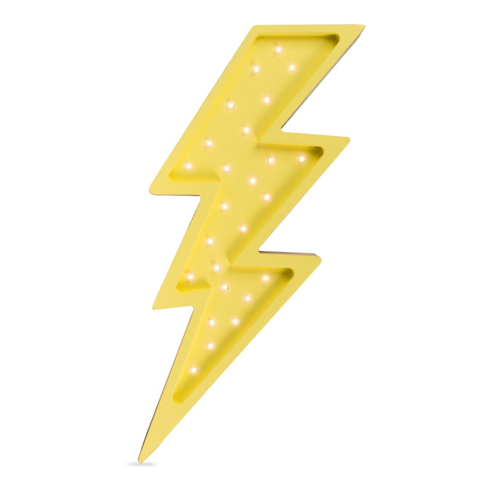 Aplică galbenă din lemn de pin little lights lighting bolt, înălțime 60 cm