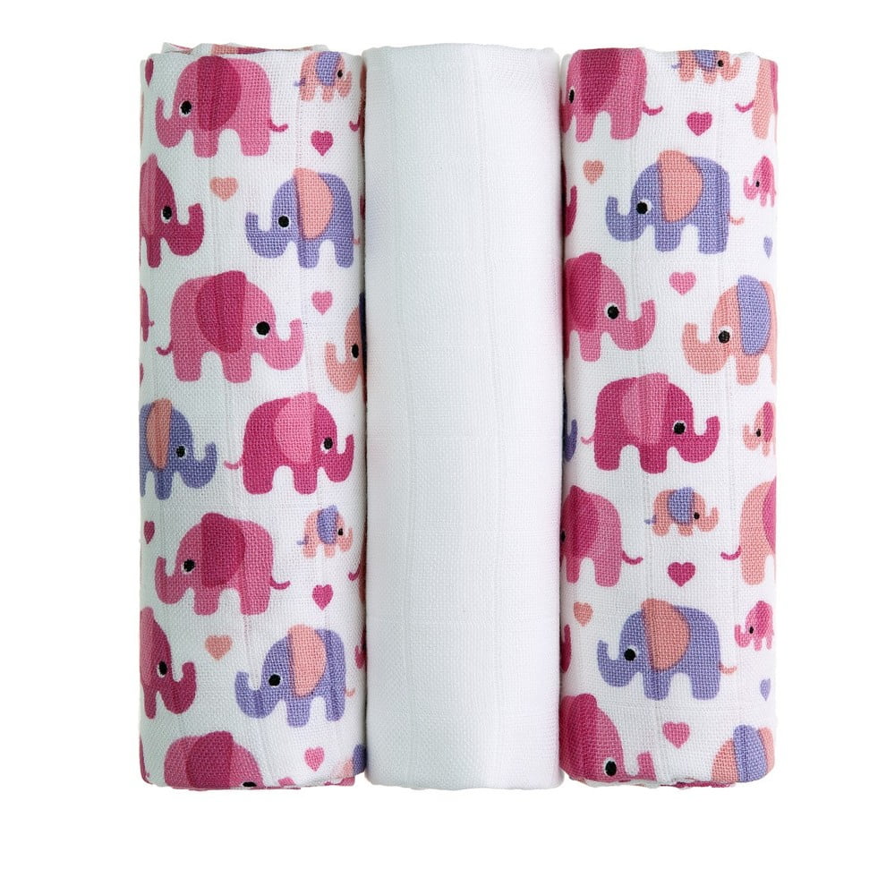 Set 3 scutece din pânză T-TOMI Pink Elephants, 70 x 70 cm bonami.ro