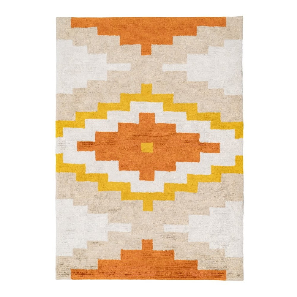 Covor portocaliu lavabil din bumbac 120x160 cm Azteca – Ixia