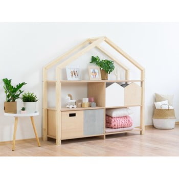 Bibliotecă din lemn tip căsuță cu rafturi bej benlemi shelly, 147 x 138 cm, natural