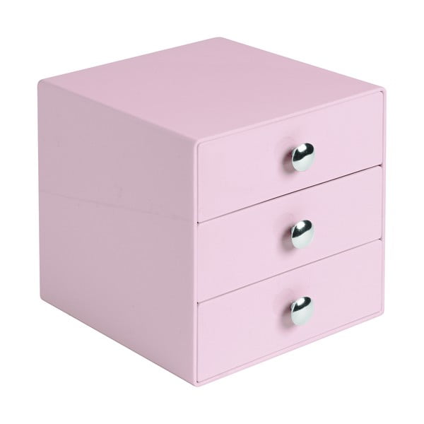Organizator cu 3 sertare iDesign, 16,5 x 16,5 cm, roz