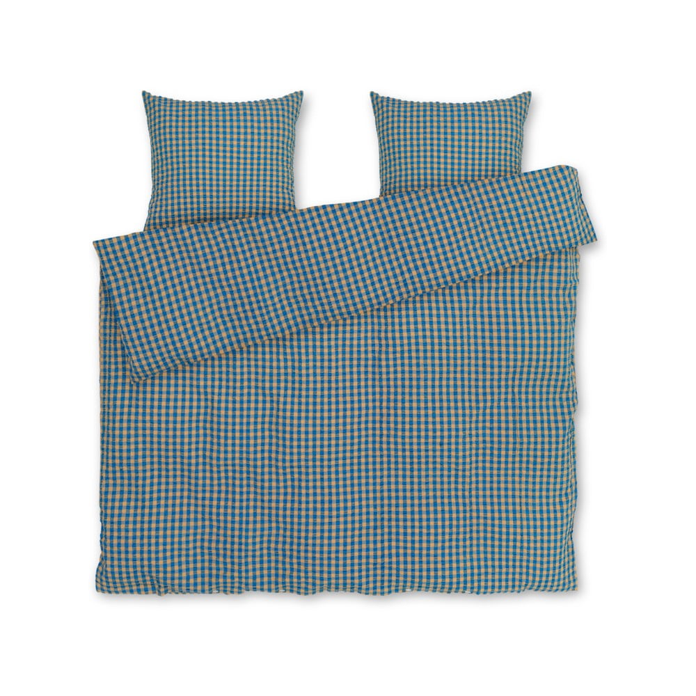 Lenjerie de pat galben ocru/albastru din țesătură crep pentru pat dublu 200×220 cm Bæk&Bølge – JUNA 200x220 imagine noua somnexpo.ro