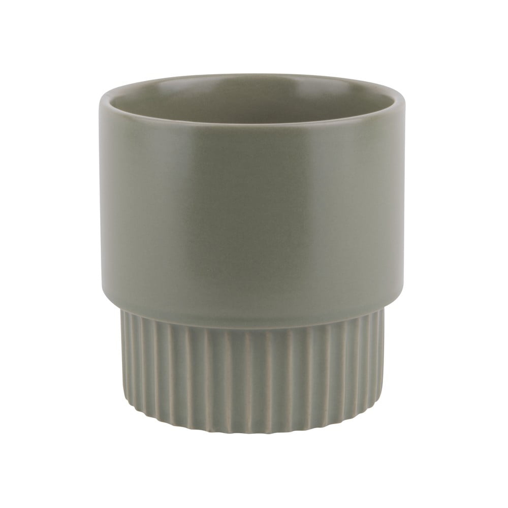 Ghiveci din ceramică pt living ribbed, înălțime 13,5 cm, verde