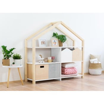 Bibliotecă tip căsuță din lemn cu rafturi albe benlemi shelly, 147 x 138 cm
