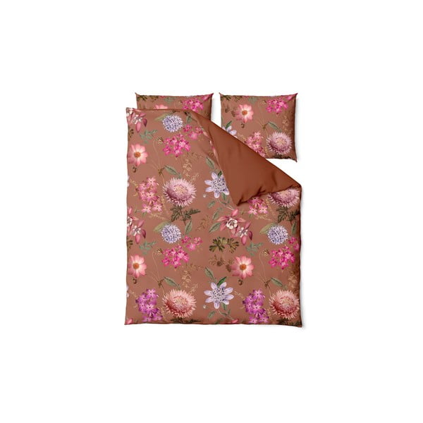 Lenjerie de pat din bumbac satinat pentru pat single Bonami Selection Blossom, 140 x 220 cm, maro teracotă