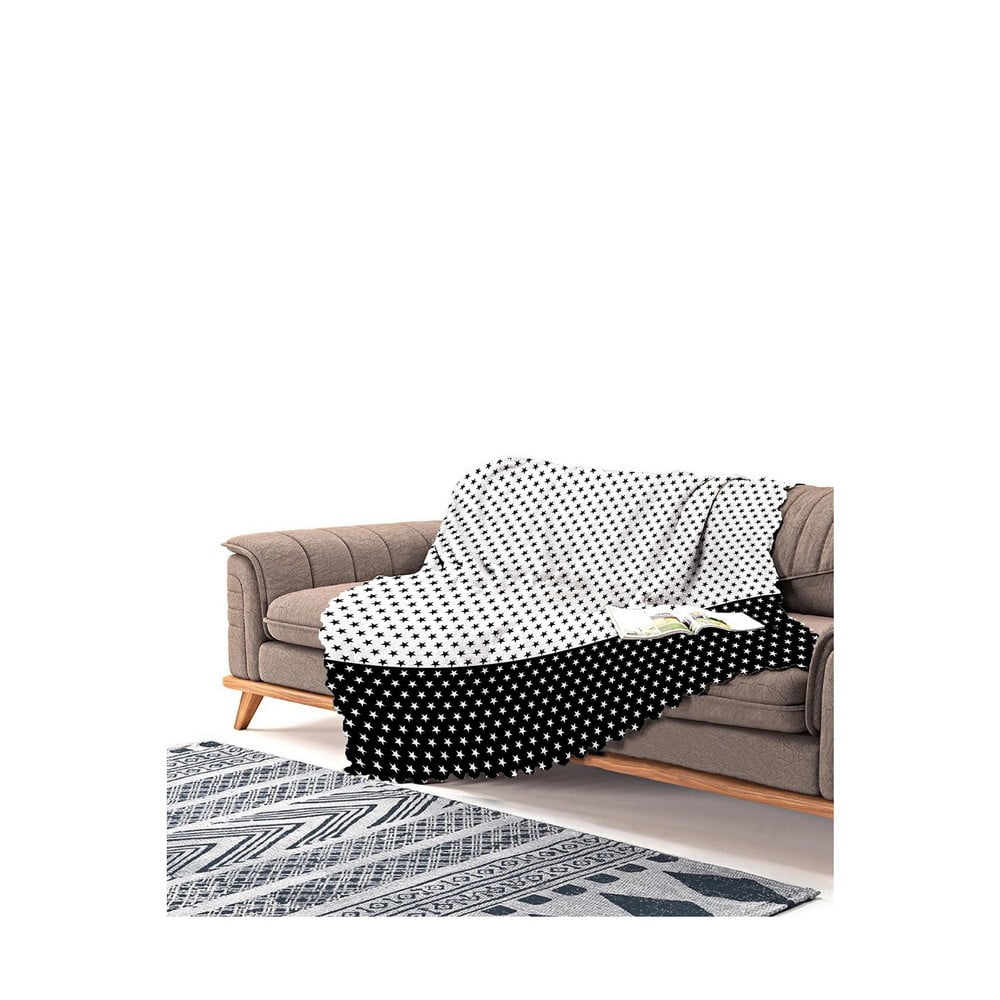 Cuvertură pentru canapea din chenilă Antonio Remondini Midnight Sky, 230 x 180 cm, negru-alb
