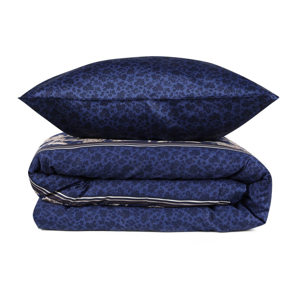 Lenjerie de pat dublu albastru-închis din bumbac satinat extinsă cu cearșaf și cuvertură 240×260 cm Pera – Mijolnir 240x260 imagine noua
