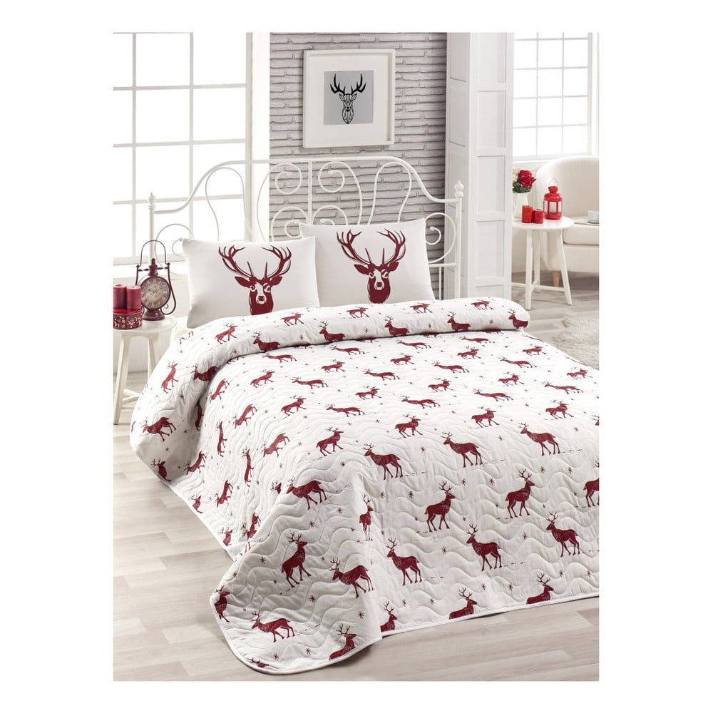 Set cuvertură pat și față de pernă din amestec de bumbac Geyik Claret Red, 160 x 220 cm bonami.ro imagine 2022