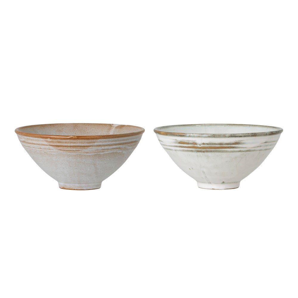 Set de 2 boluri din gresie ceramică Bloomingville Masami, ø 18 cm, alb-bej