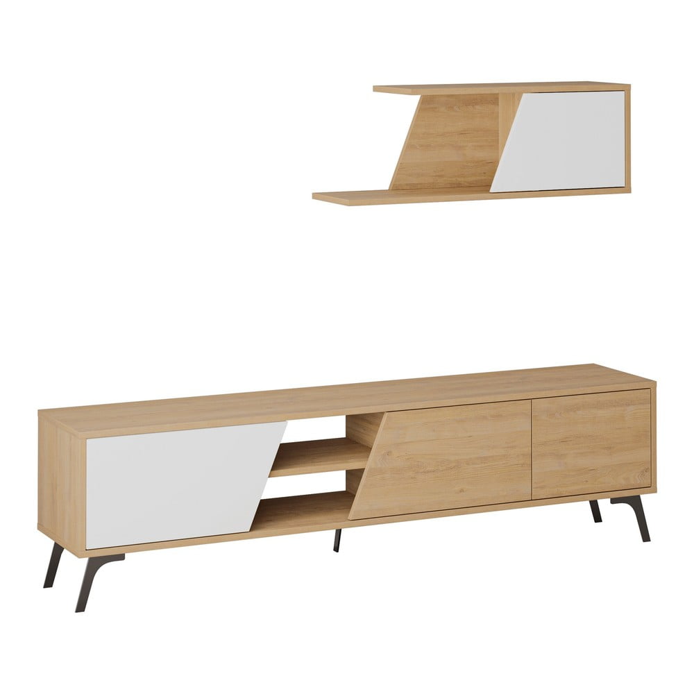  Set mobilier TV alb/aspect de lemn de stejar 180x48 cm Fiona - Kalune Design 