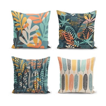 Set 4 fețe de pernă minimalist cushion covers colorful leaves, 45 x 45 cm
