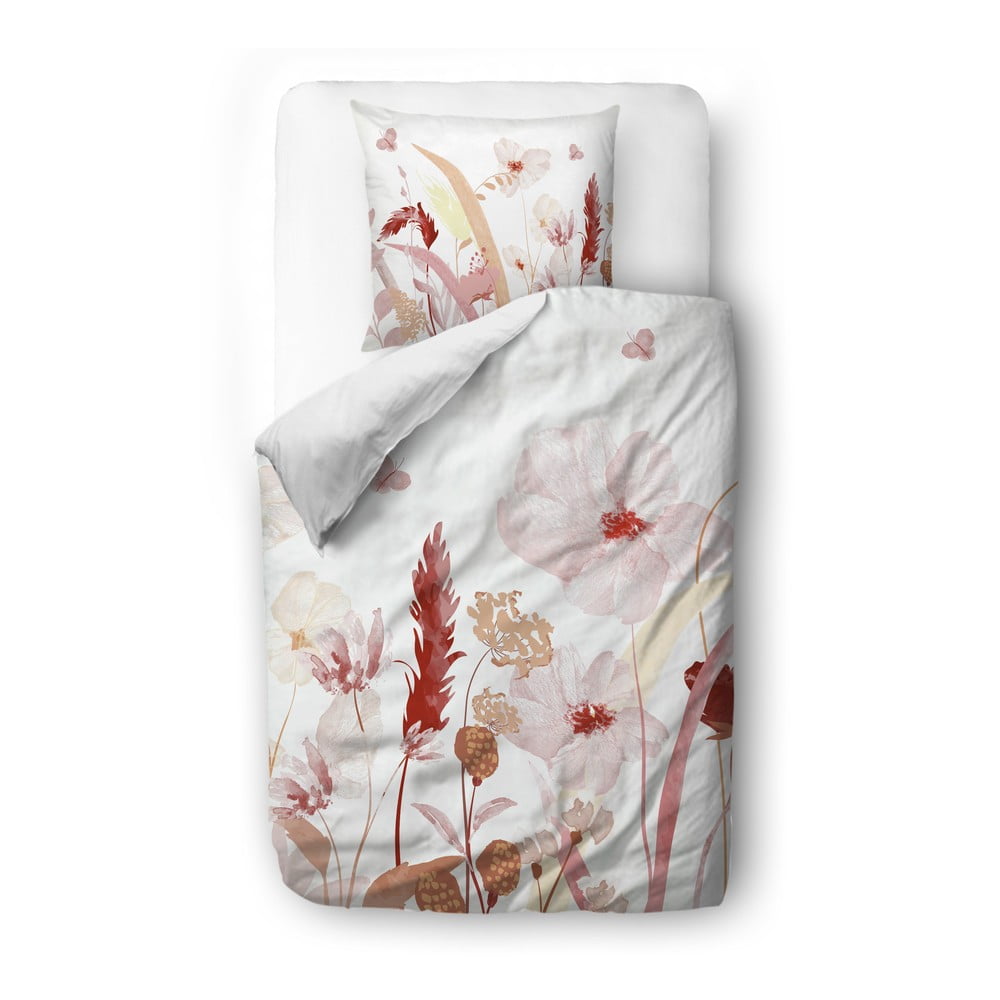  Lenjerie de pat albă/roz din bumbac satinat pentru pat de o persoană 140x200 cm – Butter Kings 