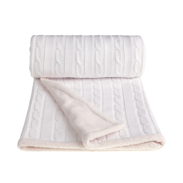 Pătură tricotată din amestec de bumbac pentru copii T-TOMI Winter, 80 x 100 cm, alb