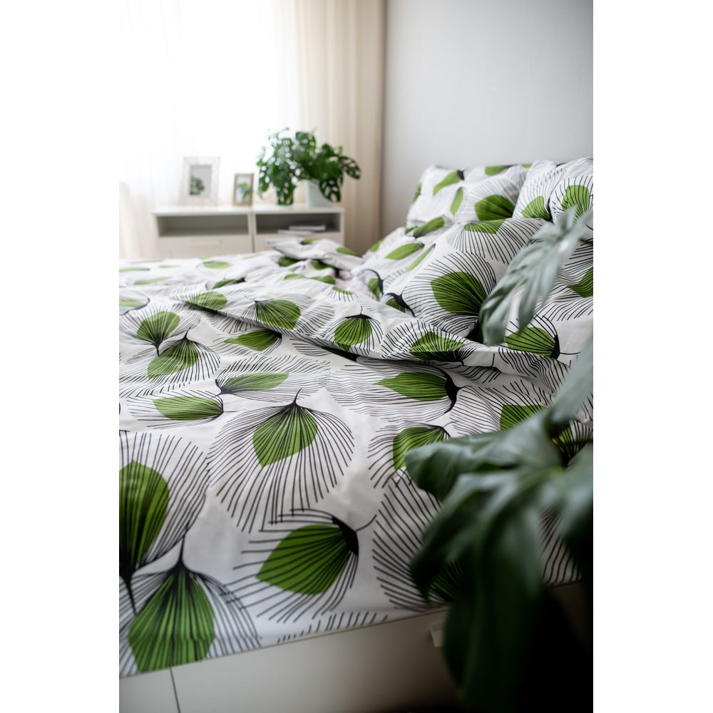 Lenjerie de pat din bumbac Cotton House Green Leaf, 140 x 200 cm, alb-verde bonami.ro