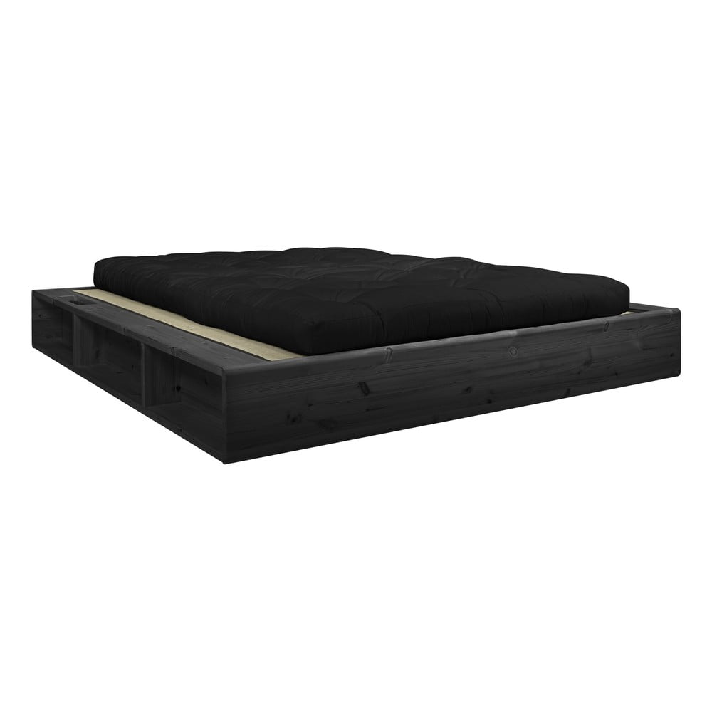Pat dublu din lemn masiv cu futon negru Comfort și tatami Karup Design, 140 x 200 cm negru bonami.ro