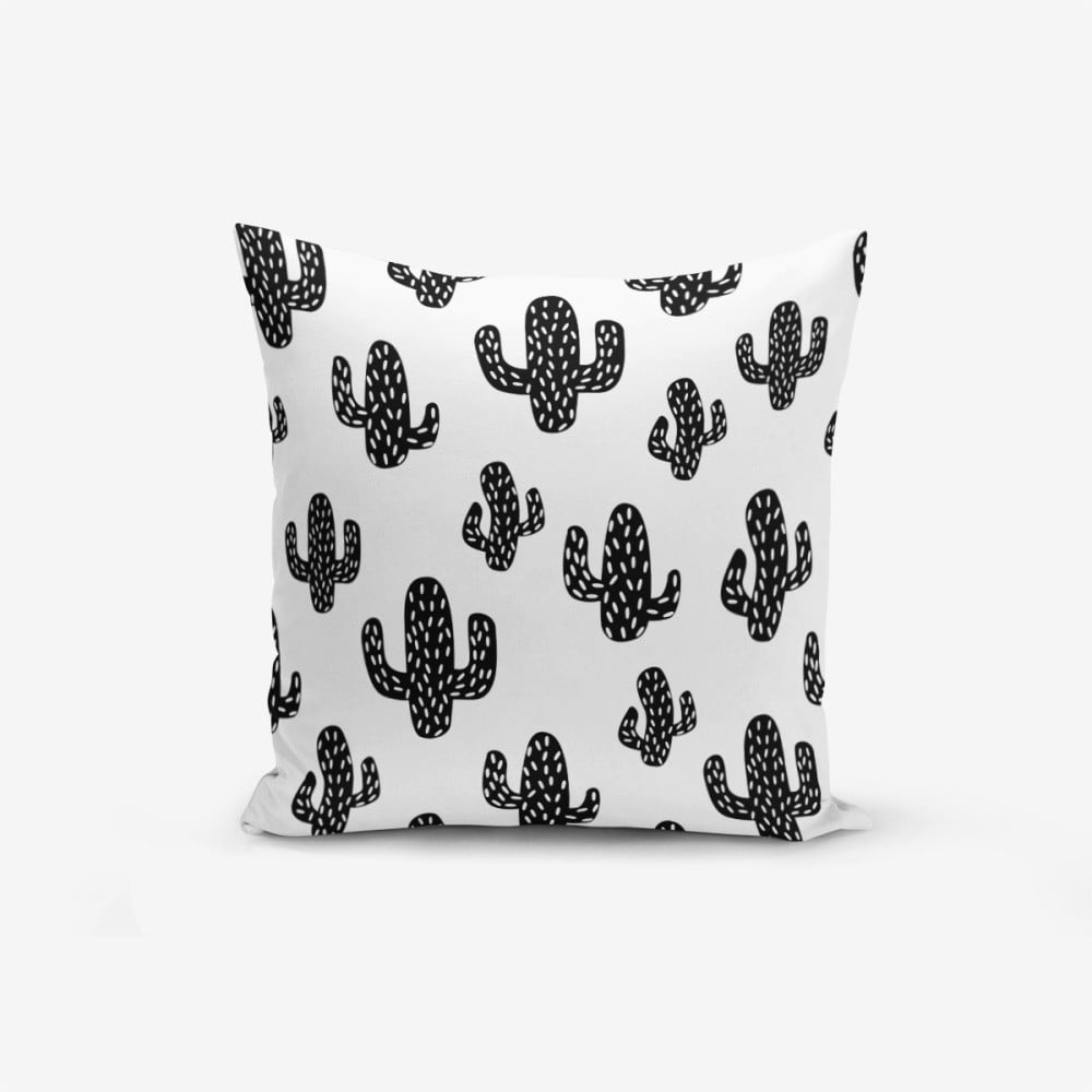 Față de pernă cu amestec din bumbac Minimalist Cushion Covers Black White Cactus, 45 x 45 cm, negru – alb bonami.ro