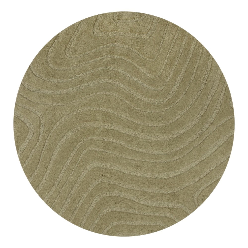 Covor kaki țesut manual rotund din lână ø 160 cm Mesmerise Sage – Flair Rugs