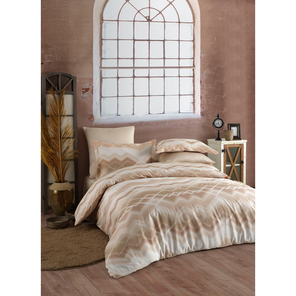 Lenjerie de pat din bumbac satinat pentru pat single Primacasa by Türkiz Onzino, 135 x 200 cm, maro – bej bonami.ro imagine noua