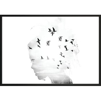 Poster cu ramă pentru perete girl/silhouette/birds, 50 x 70 cm
