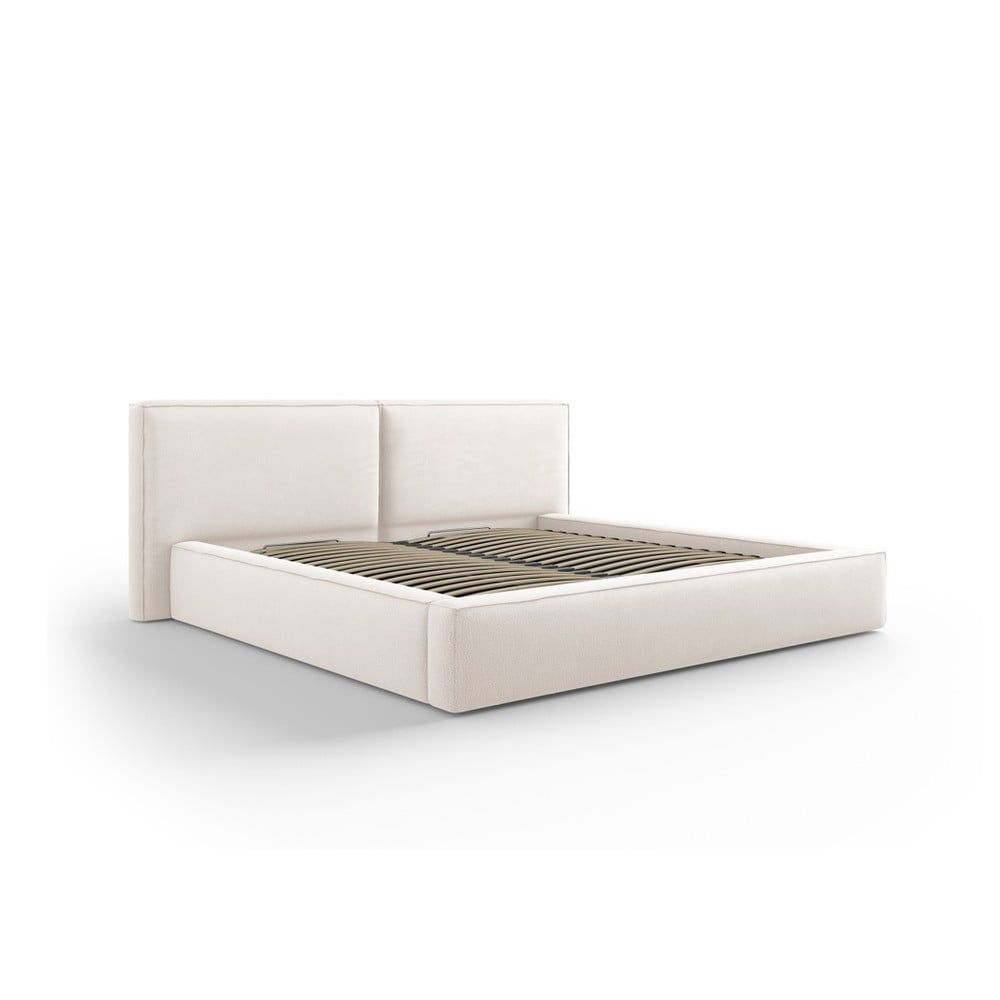 Pat matrimonial bej tapițat cu spațiu de depozitare și somieră 180x200 cm Arendal – Cosmopolitan Design