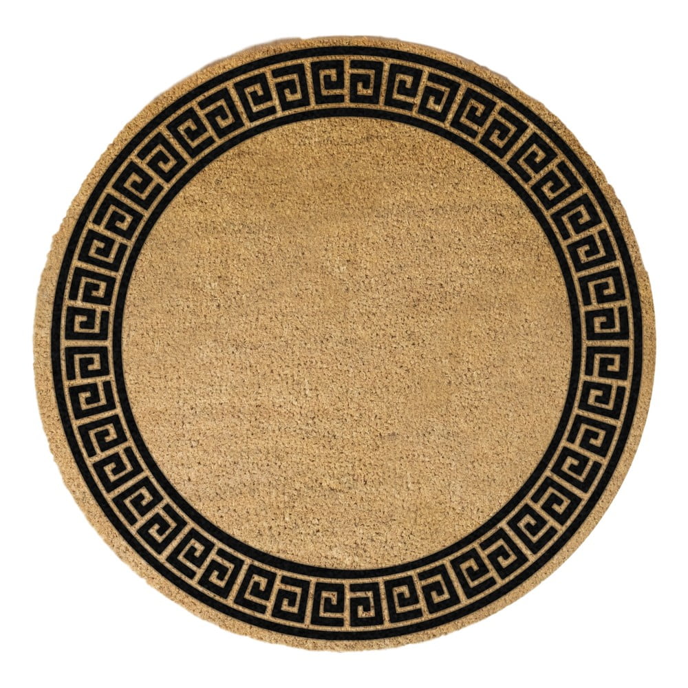 Covoraș intrare rotund fibre de cocos Artsy Doormats Greek Border, ⌀ 70 cm, negru