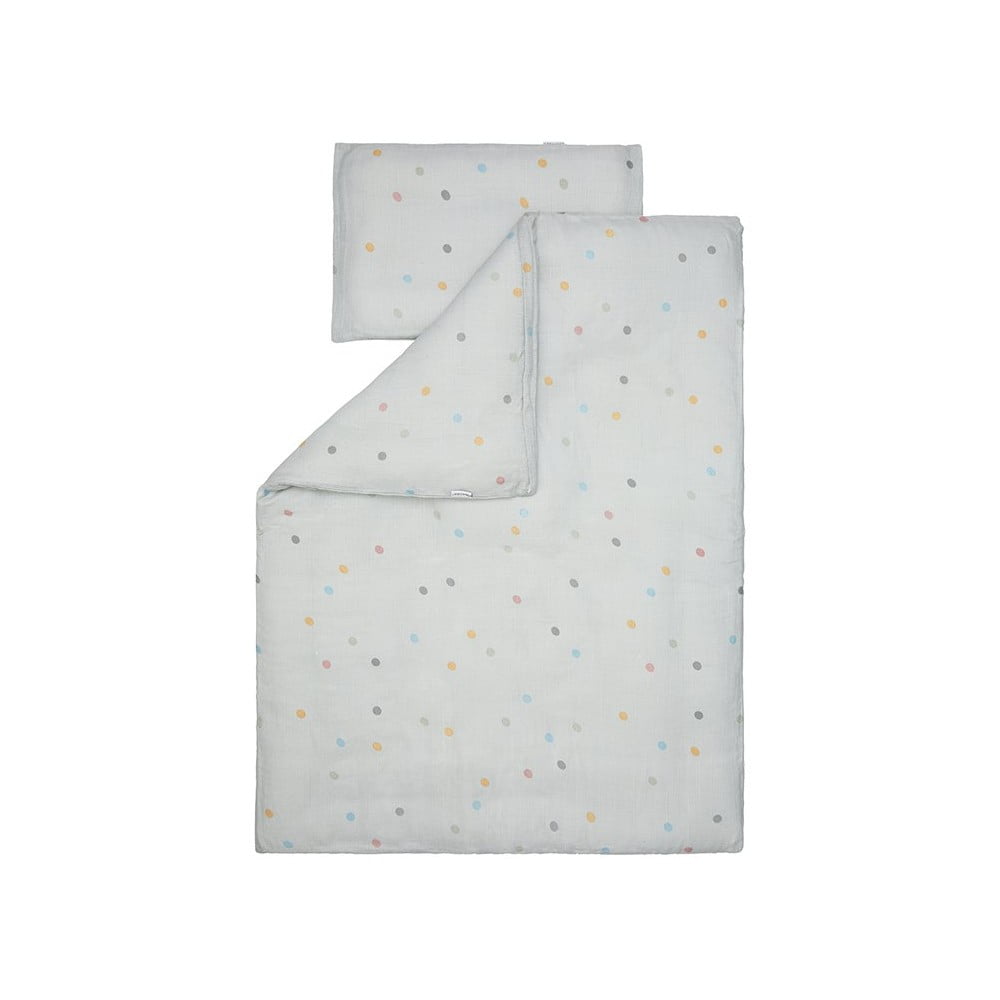 Lenjerie de pat pentru copii din muselină Kindsgut Dots, 100 x 135 cm, gri 100