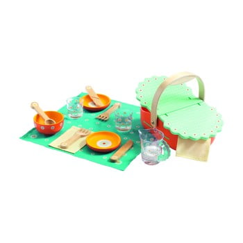 Coș picnic cu accesorii din lemn pentru copii djeco