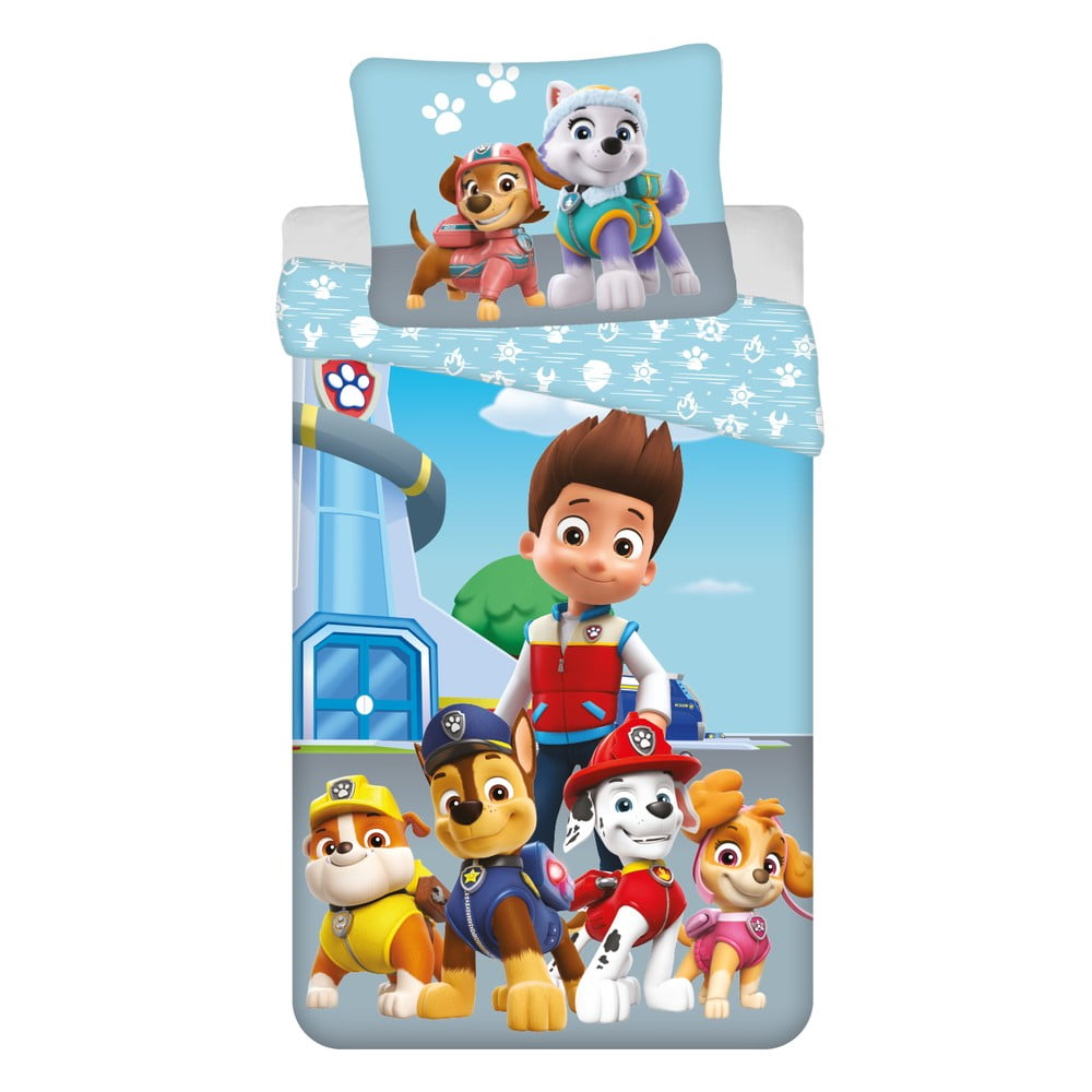 Lenjerie de pat pentru copii albastră din bumbac pentru pat de o persoană 140x200 cm Paw Patrol – Jerry Fabrics