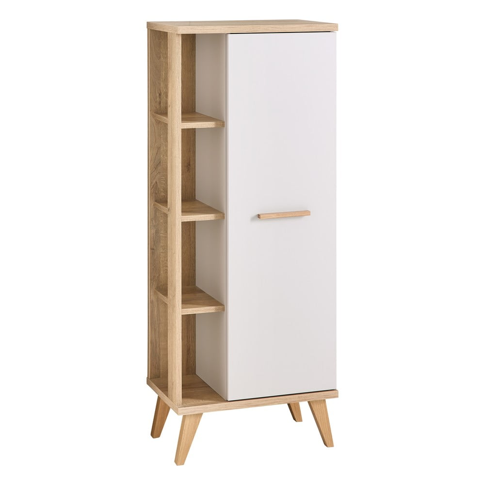 Dulap de baie crem înalt cu aspect de lemn de stejar 50,5x128 cm Quickset 966 – Pelipal