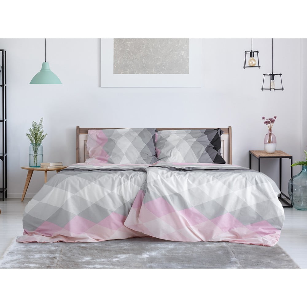 Lenjerie de pat roz/gri din țesătură crep pentru pat de o persoană 140×200 cm Top Class – B.E.S. 140x200