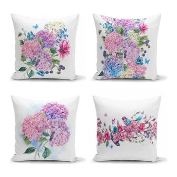 Set 4 fețe de pernă decorative minimalist cushion covers purple pink, 45 x 45 cm