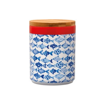 Recipient din porțelan cu capac din bambus remember fish, 1,25 l