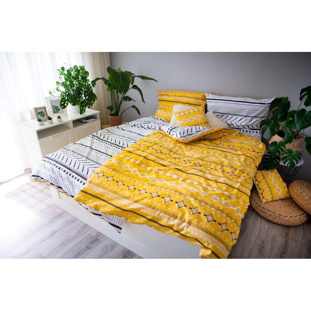 Lenjerie de pat din bumbac pentru pat de o persoană Cotton House Maya, 140 x 200 cm, galben bonami.ro imagine noua