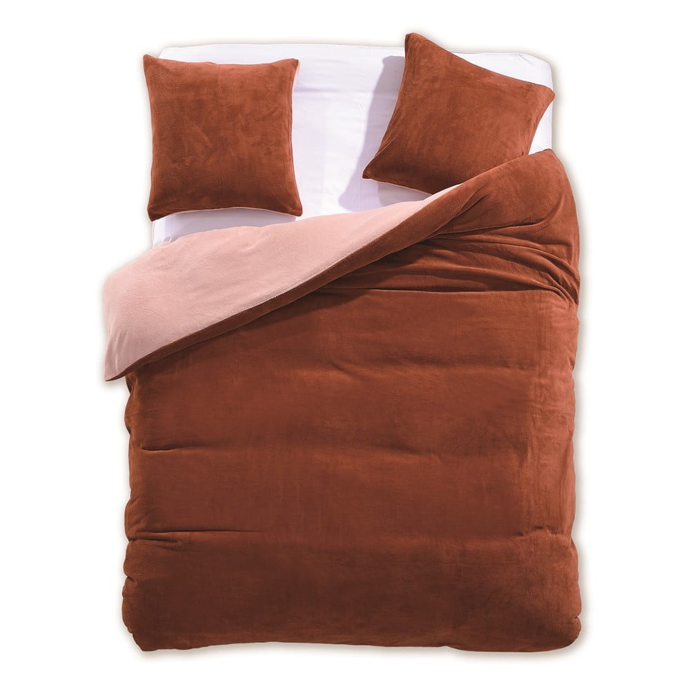 Lenjerie de pat roz/maro extinsă din microfibră pentru pat de o persoană 155×220 cm Furry – AmeliaHome 155x220 imagine noua