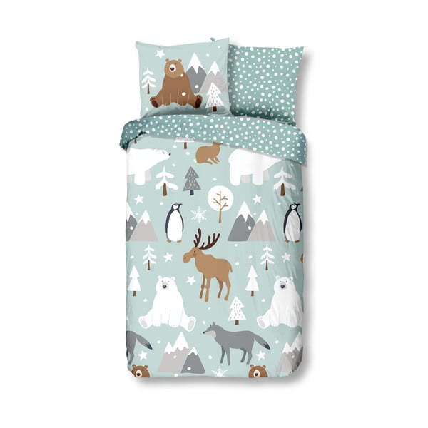 Lenjerie de pat din bumbac pentru copii Good Morning Forest Animals, 140 x 220 cm