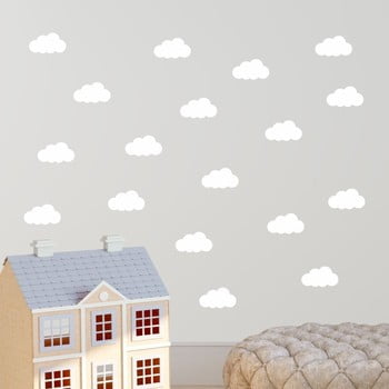 Set 40 autocolante de perete North Carolina Scandinavian Home Decors Clouds, alb