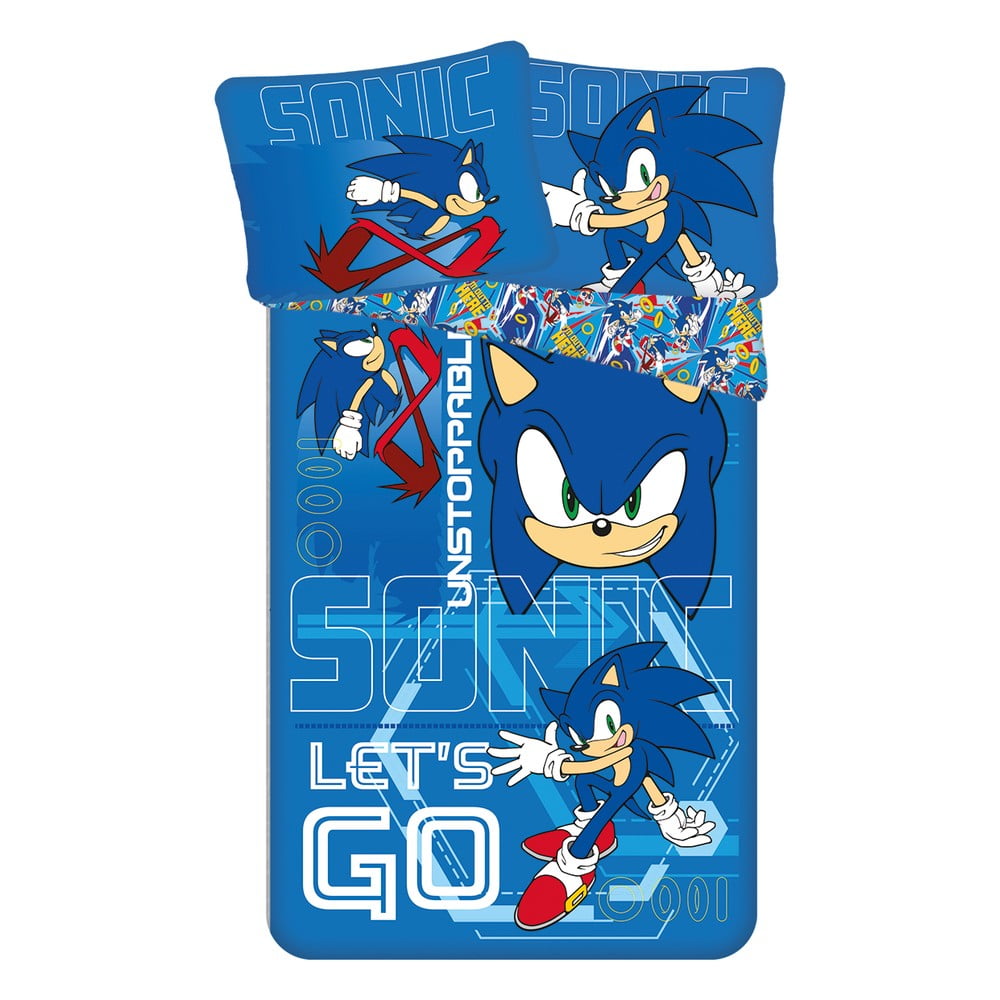 Lenjerie de pat pentru copii albastră din bumbac pentru pat de o persoană 140x200 cm Sonic 