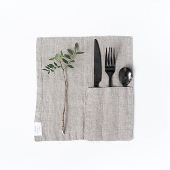 Set 2 suporturi-buzunar din in pentru tacâmuri linen tales, bej