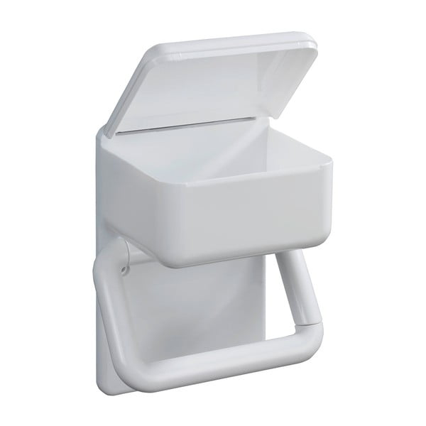Suport pentru hârtie toaletă cu spațiu de depozitare Wenko Hold, alb