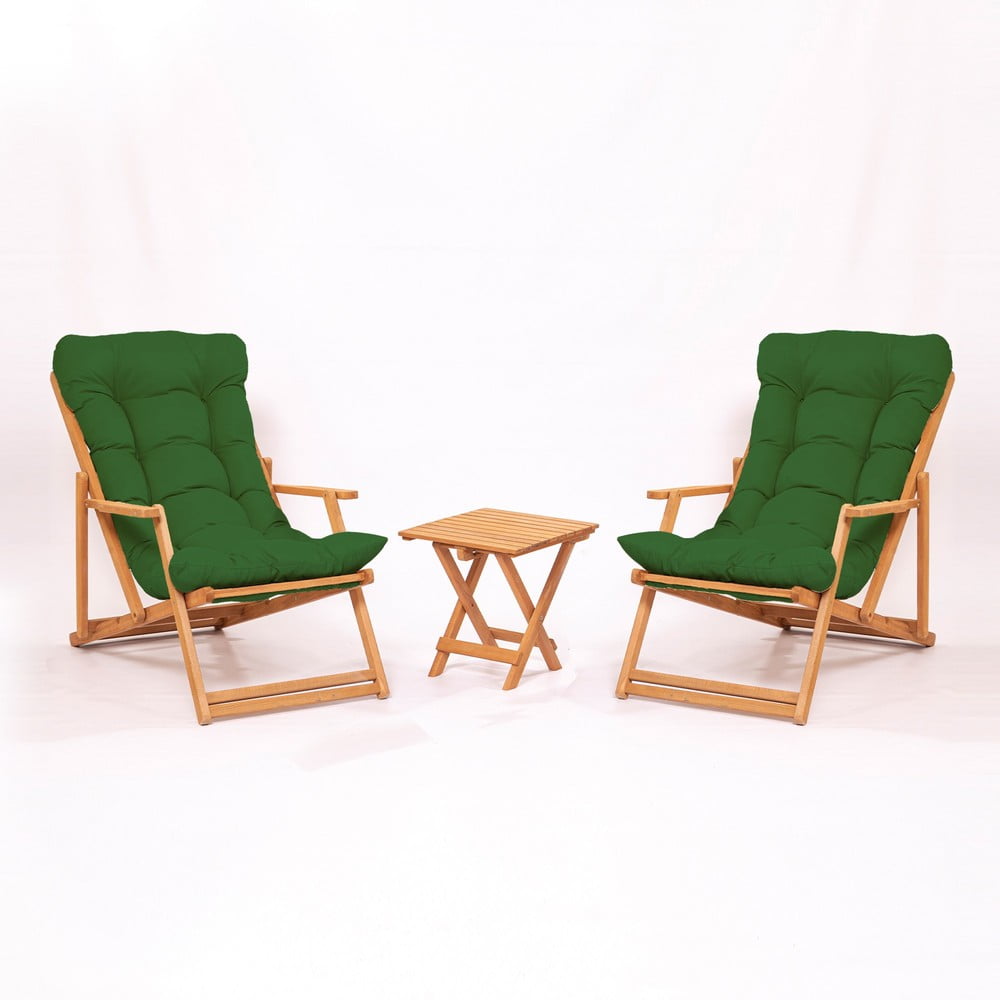 Set mobilier de grădină verde/natural din lemn de fag pentru 2 persoane – Floriane Garden