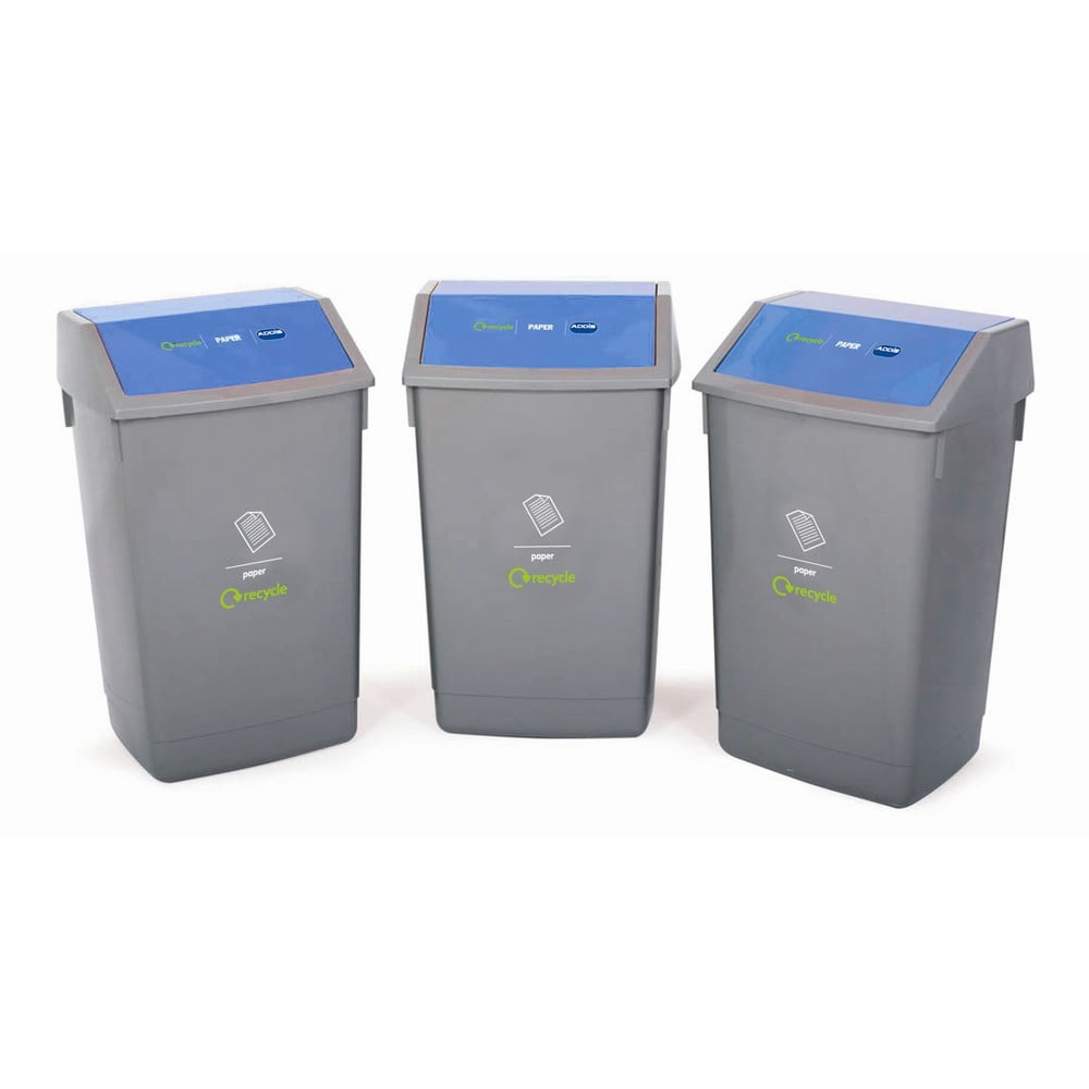 Set 3 coșuri de gunoi cu capac albastru, pentru reciclare Addis, 41 x 33,5 x 68 cm