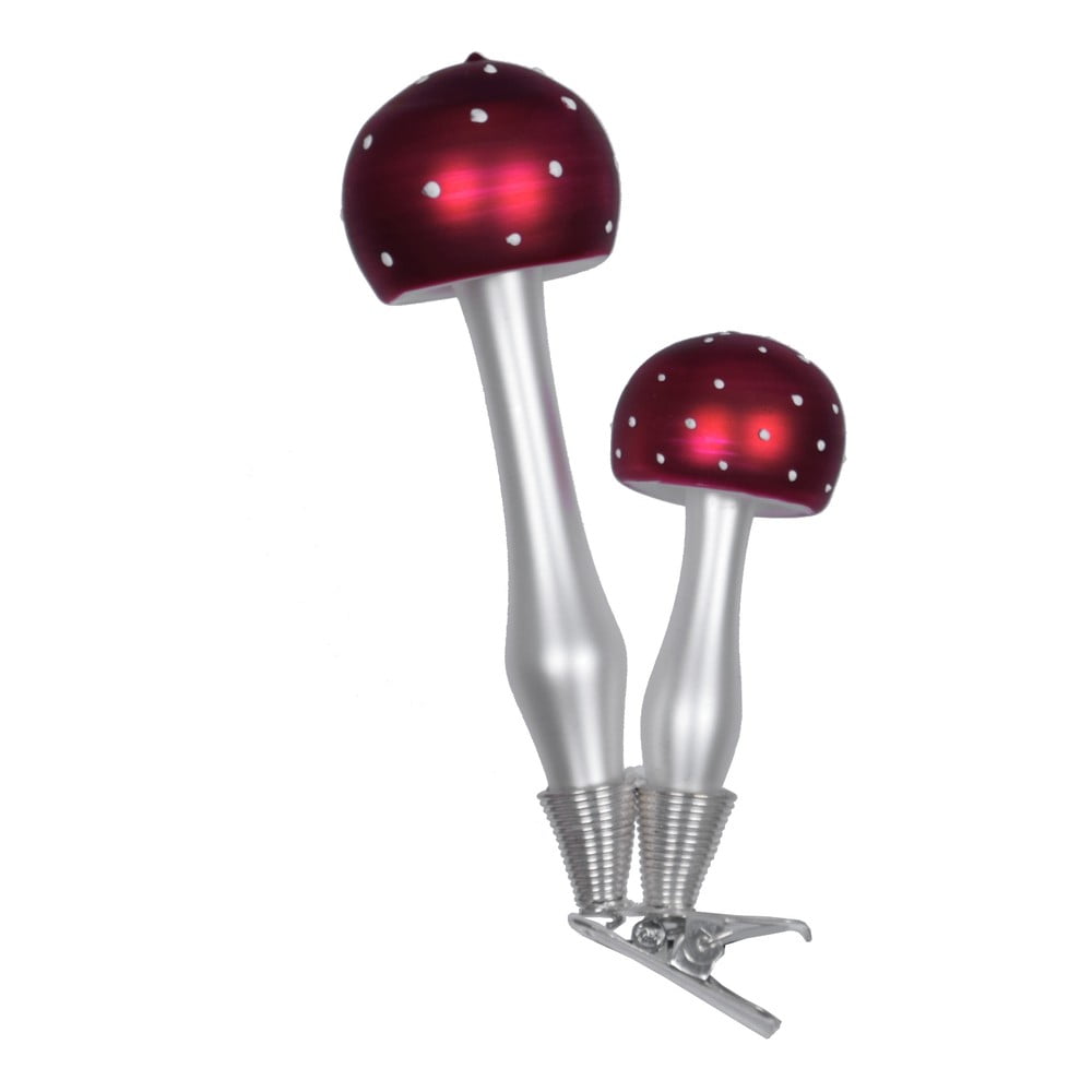 Set de 2 ornamente de crăciun din sticlă în formă de ciupercă ego dekor